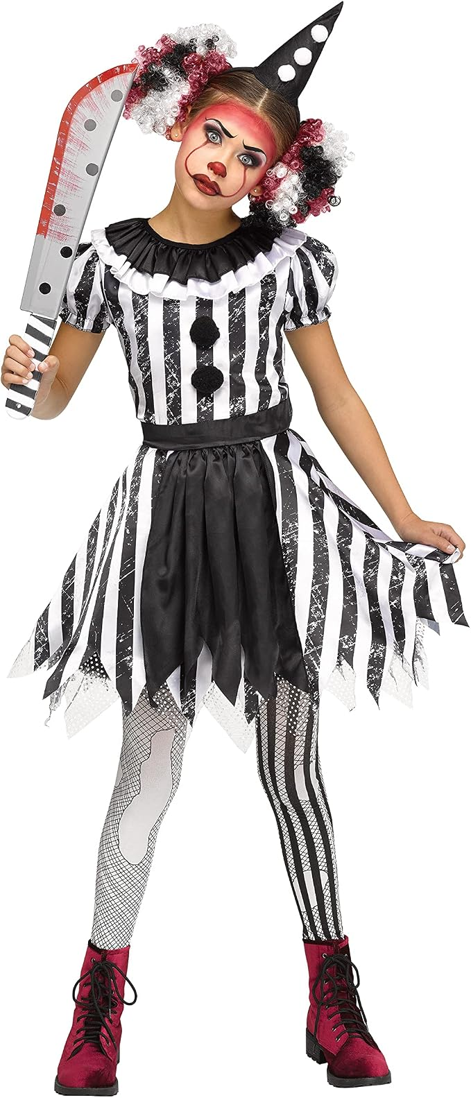 HAUNTED HARLEQUIN CREEPY CLOWN COSTUME FOR GIRLS