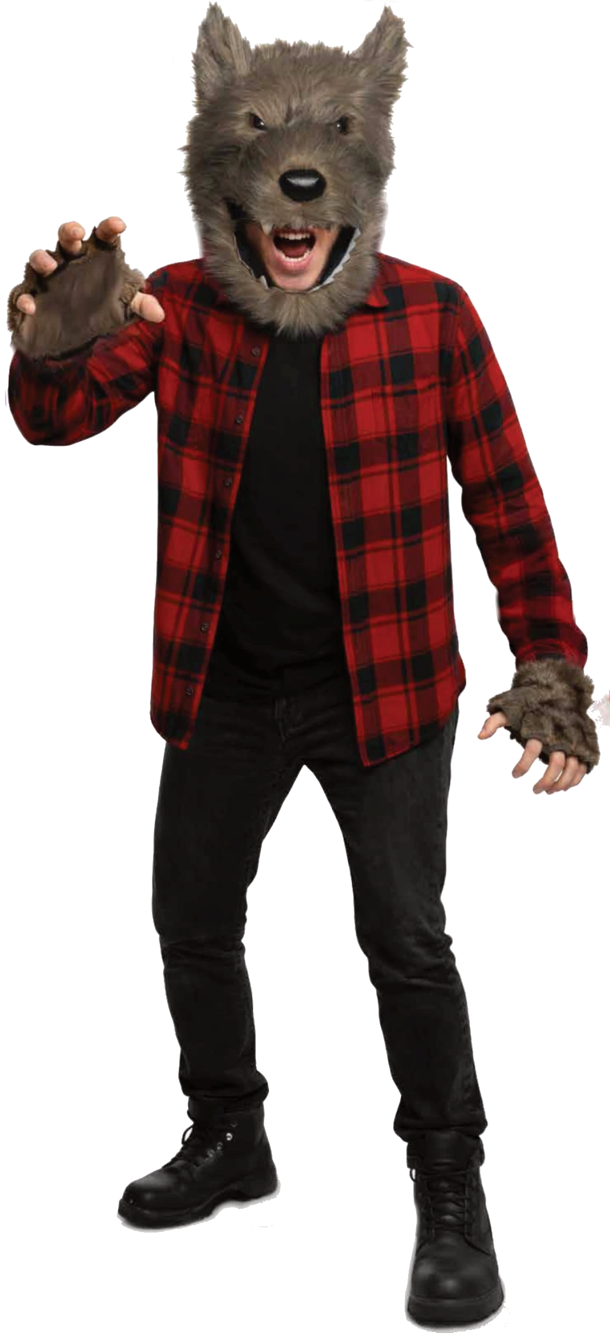 PLUSH WOLF HEAD AND GLOVES COSTUME KIT FOR MEN
