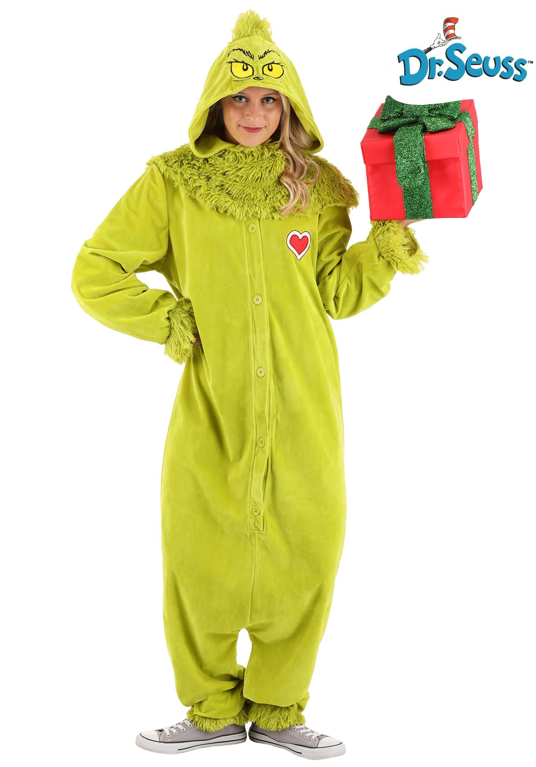 DELUXE GRINCH ONESIE JUMPSUIT COSTUME FOR ADULTS