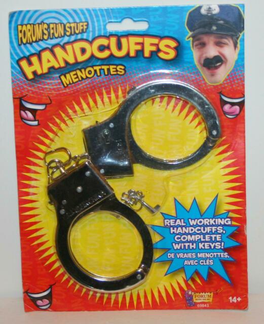 METAL HANDCUFFS AND KEYS POLICE ACCESSORY PROP